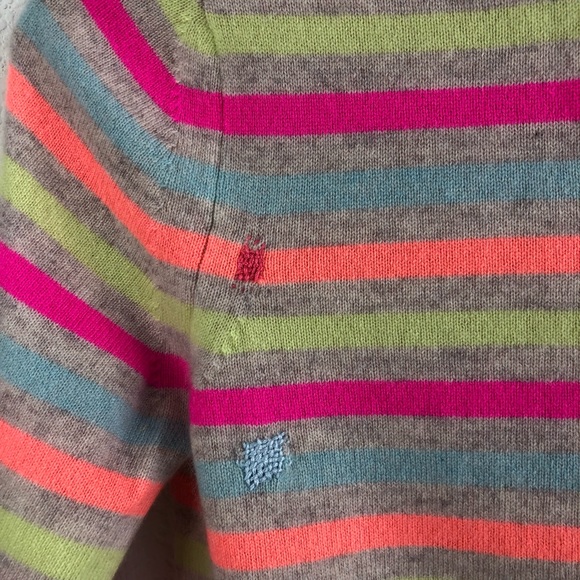 Pure Cashmere Vivid Neon Stripe Visible Mending Ca - Picture 3 of 6